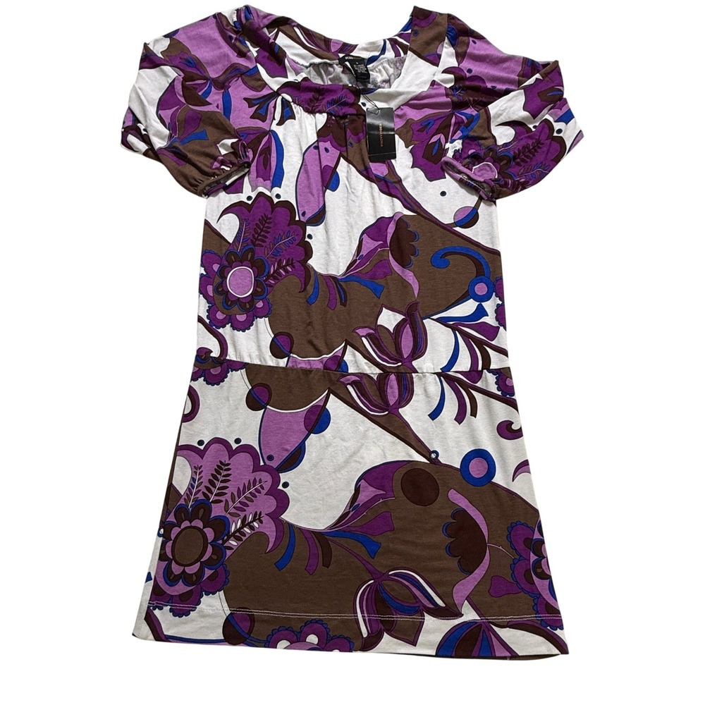 BCBG MAXAZRIA Joplin Floral Dress Womens S Purple Brown Drop Waist BC12764 NWT